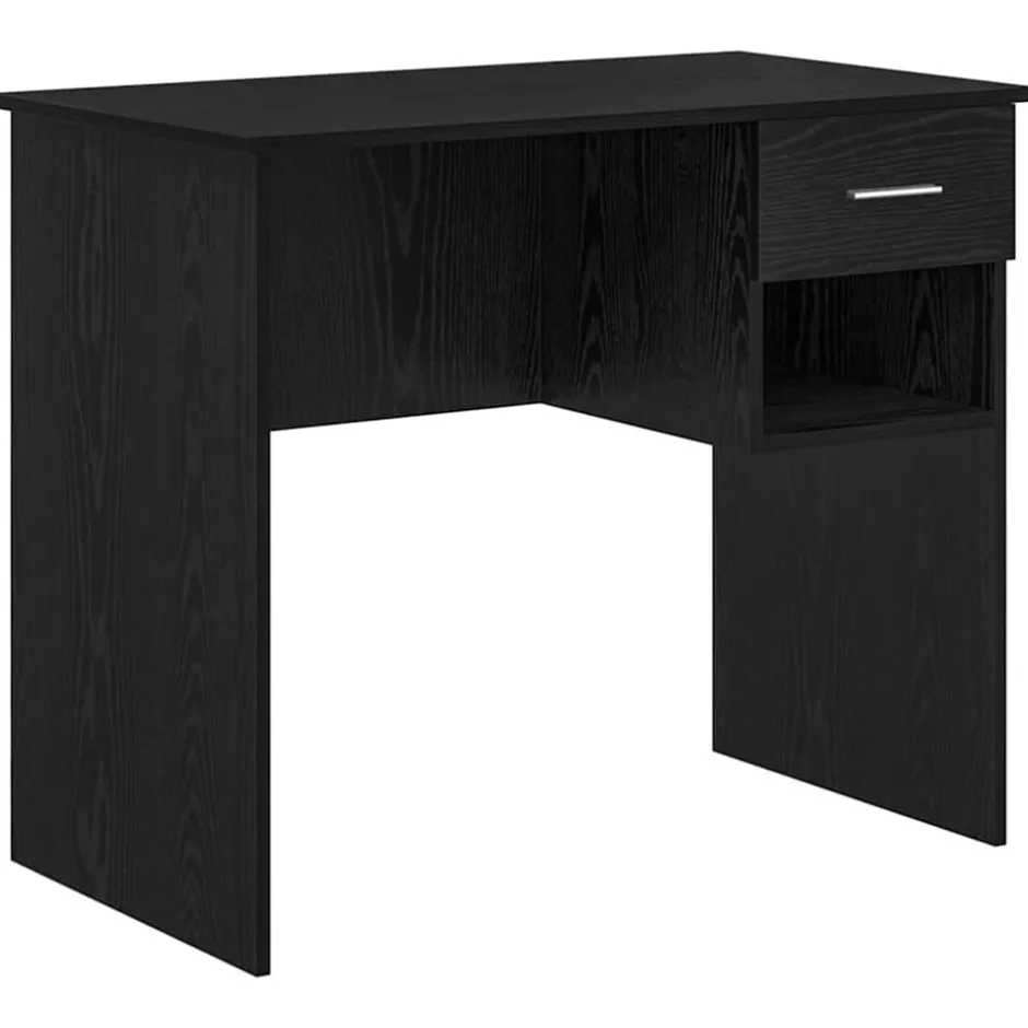 Outlet vidaXL Skrivbord med låda 90 x 49 x 75 cm Konstruerat trä Svart ek