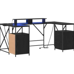 vidaXL Skrivbord med låda Svart Ek 182 x 101 x 87,5 cm Konstruerat trä
