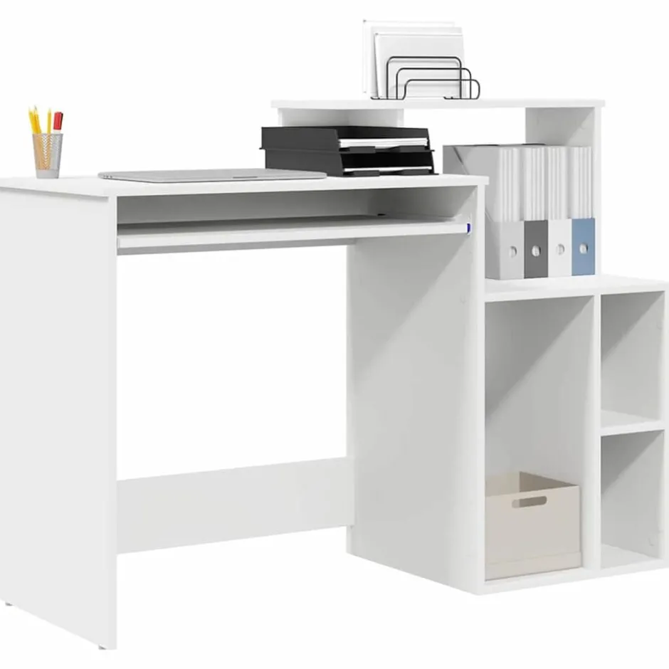 Best vidaXL Skrivbord med låda 120,5 x 44 x 88,5 cm Konstruerat trä Vit