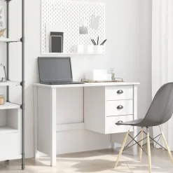 Outlet vidaXL Skrivbord med Lådor HILL 100 x 45 x 74 cm Massivt furu Vit