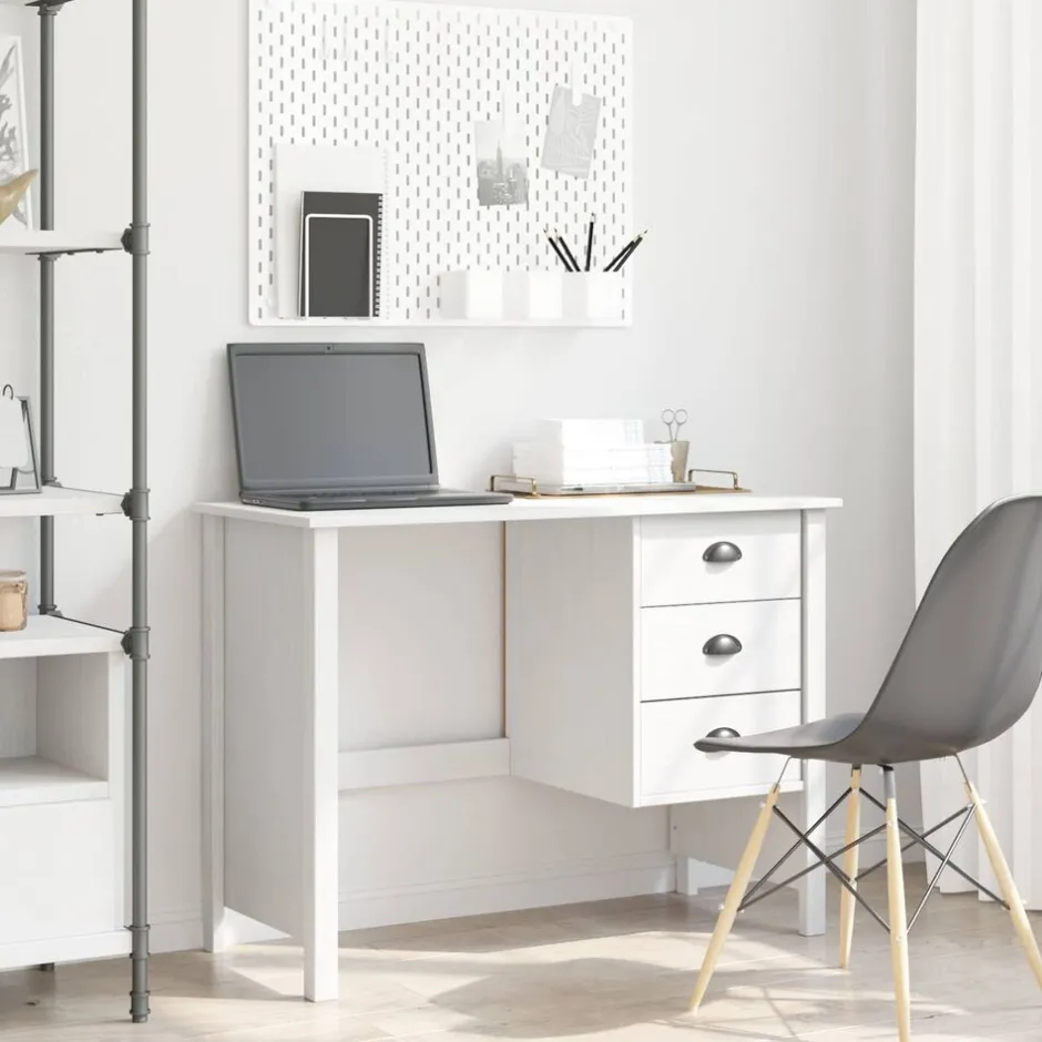 Outlet vidaXL Skrivbord med Lådor HILL 100 x 45 x 74 cm Massivt furu Vit