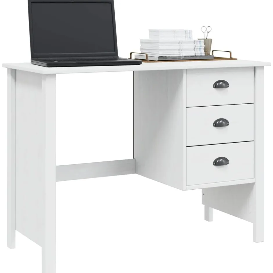 Outlet vidaXL Skrivbord med Lådor HILL 100 x 45 x 74 cm Massivt furu Vit