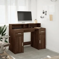 vidaXL Skrivbord med LED brun ek 120x55x91 cm konstruerat trä