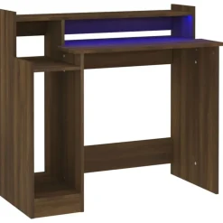 vidaXL Skrivbord med LED brun ek 97x45x90 cm konstruerat trä