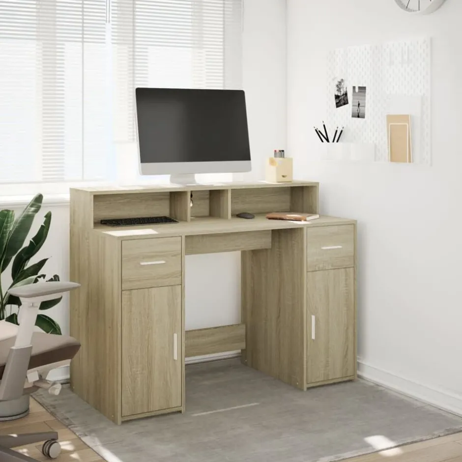 Sale vidaXL Skrivbord med LED sonoma-ek 120x55x91 cm konstruerat trä Sonoma ek