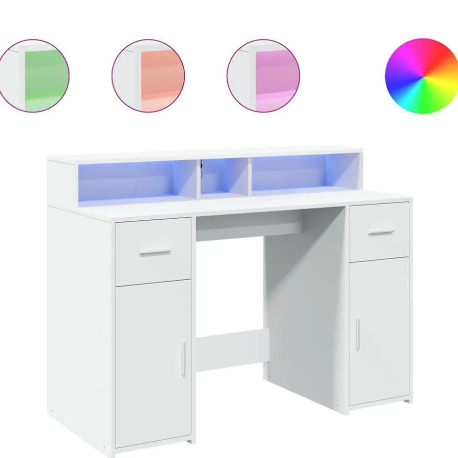 Outlet vidaXL Skrivbord med LED 120x55x91 cm konstruerat trä Vit