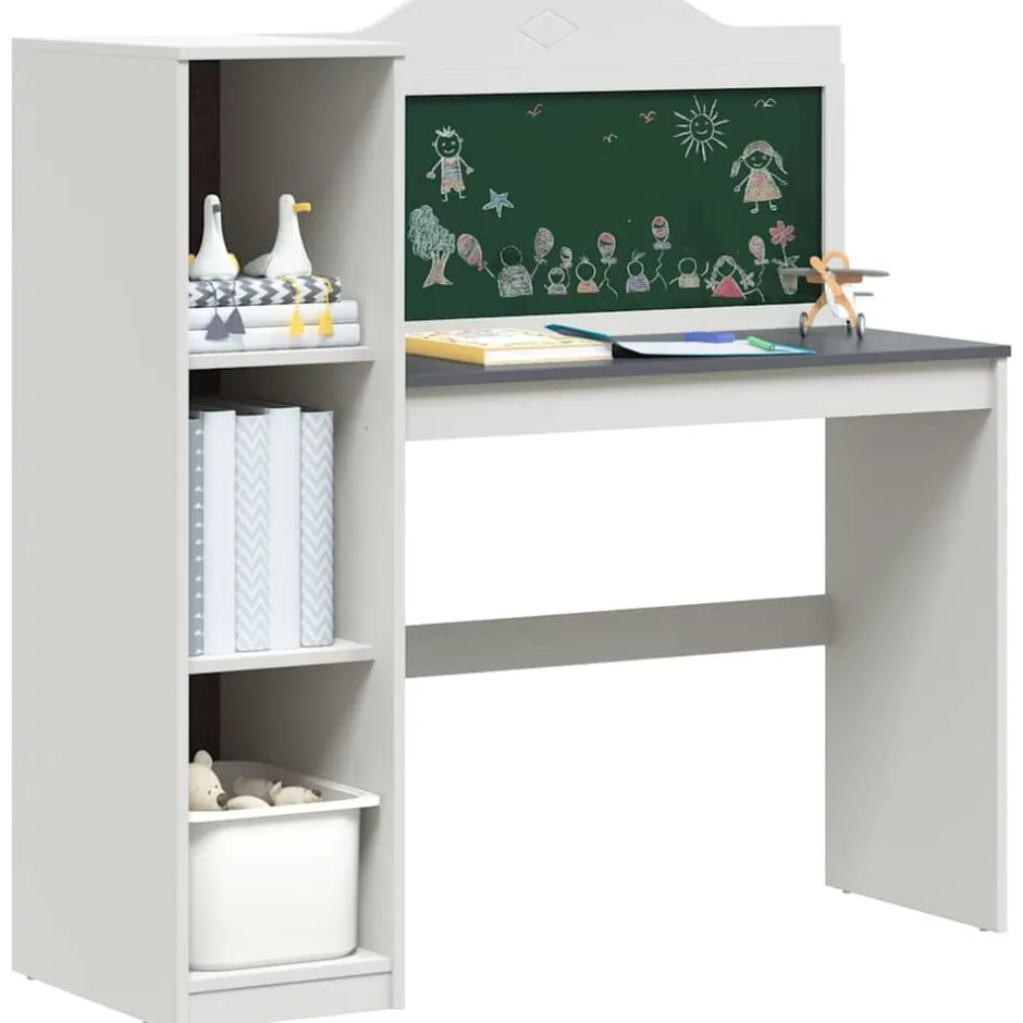 New vidaXL Skrivbord med öppen förvaring och tavla ROROS Vitt och Grått Vit och grå