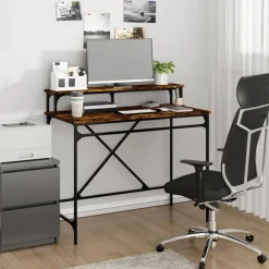 vidaXL Skrivbord rökfärgad ek 100x50x90 cm konstruerat trä och järn