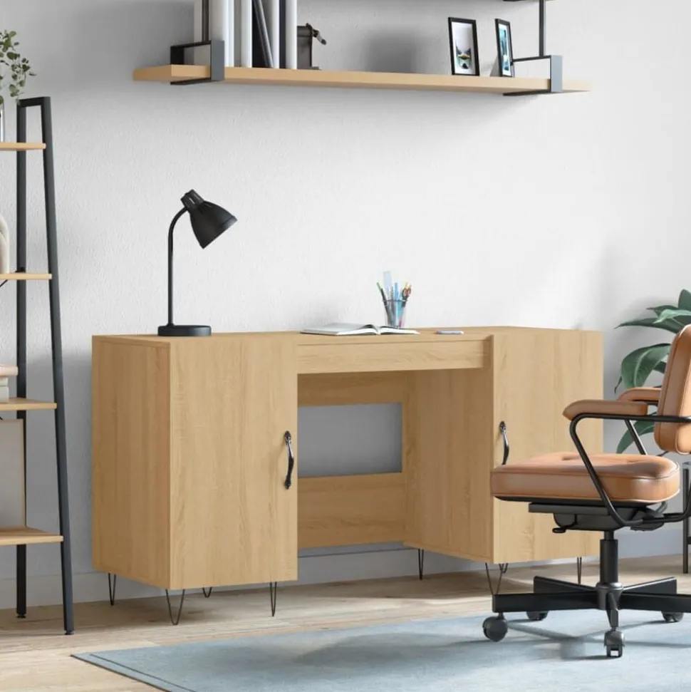 vidaXL Skrivbord sonoma-ek 140x50x75 cm konstruerat trä