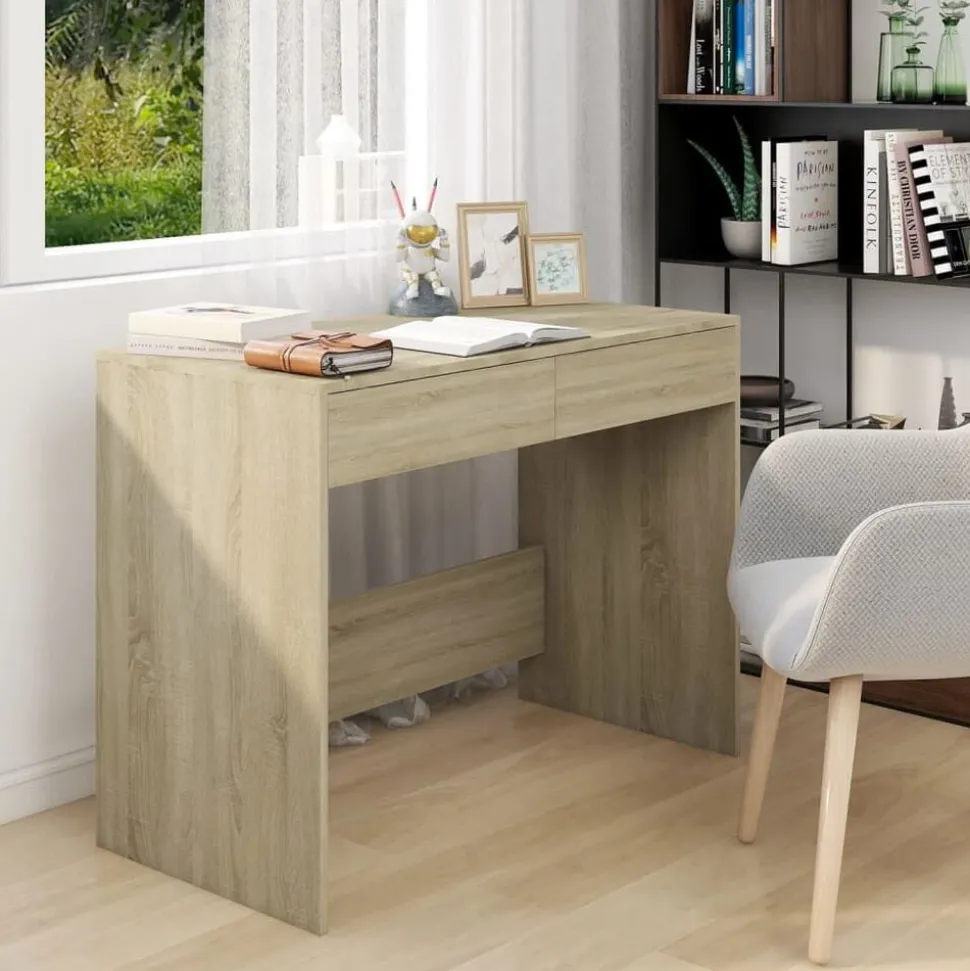vidaXL Skrivbord sonoma-ek 101x50x76,5 cm konstruerat trä