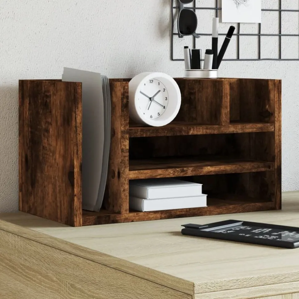 vidaXL Skrivbordshyllor rökfärgad ek 44,5x24x25 cm konstruerat trä