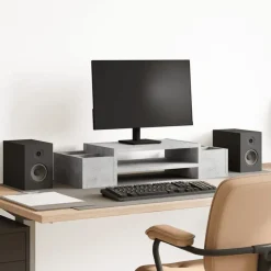 Online vidaXL Skärmställ med förvaring 70x27x15 cm konstruerat trä Betonggrå