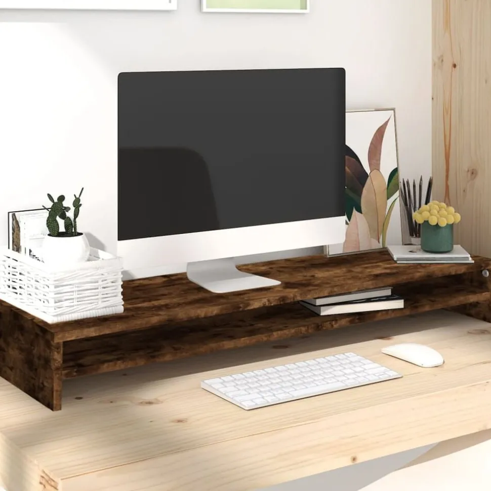 vidaXL Skärmställ rökfärgad ek 100x24x13 cm konstruerat trä