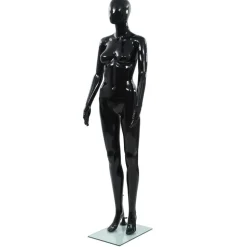 vidaXL Skyltdocka dam helkropps med bas i glas glansig svart 175 cm