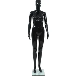 vidaXL Skyltdocka dam helkropps med bas i glas glansig svart 175 cm