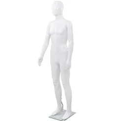 vidaXL Skyltdocka man helkropps med bas i glas glansig 185 cm Vit