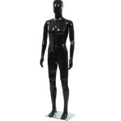 vidaXL Skyltdocka man helkropps med bas i glas glansig svart 185 cm
