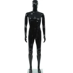 vidaXL Skyltdocka man helkropps med bas i glas glansig svart 185 cm