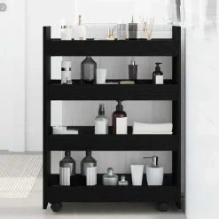 vidaXL Smal förvaringsvagn Svart Ek 60 x 20 x 82 cm Konstruerat trä