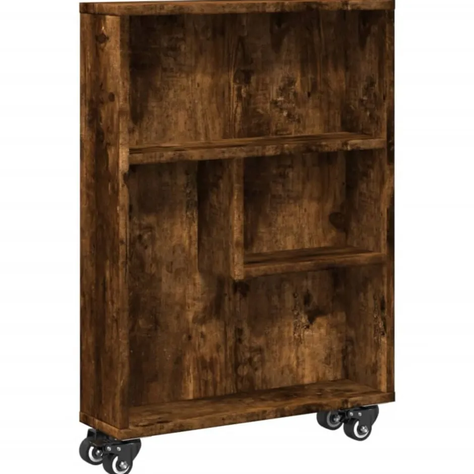 New vidaXL Smal förvaringsvagn 48x13x68 cm konstruerat trä Rökfärgad ek