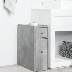 Best vidaXL Smalt badrumsskåp med hjul konstruerat trä Betonggrå