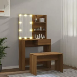Sale vidaXL Sminkbord LED konstruerat trä brun ek