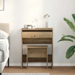 Discount vidaXL Sminkbord med låda 60 x 40 x 75 cm Konstruerat trä artisan ek