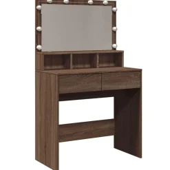 vidaXL Sminkbord med LED brun ek 80x41x134,5 cm