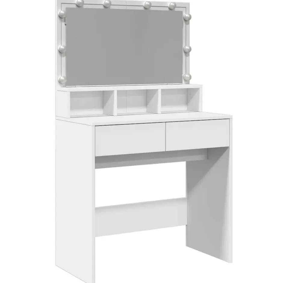 vidaXL Sminkbord med LED 80x41x134,5 cm Vit