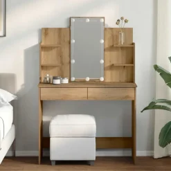 vidaXL Sminkbord med LED 96x40x142 cm artisan ek