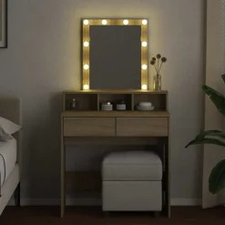 vidaXL Sminkbord med LED sonoma-ek 80x41x144,5 cm