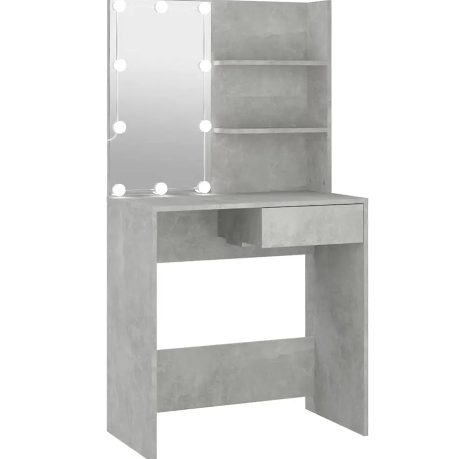 Discount vidaXL Sminkbord med LED 74,5x40x141 cm Betonggrå