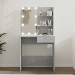 Discount vidaXL Sminkbord med LED 74,5x40x141 cm Betonggrå