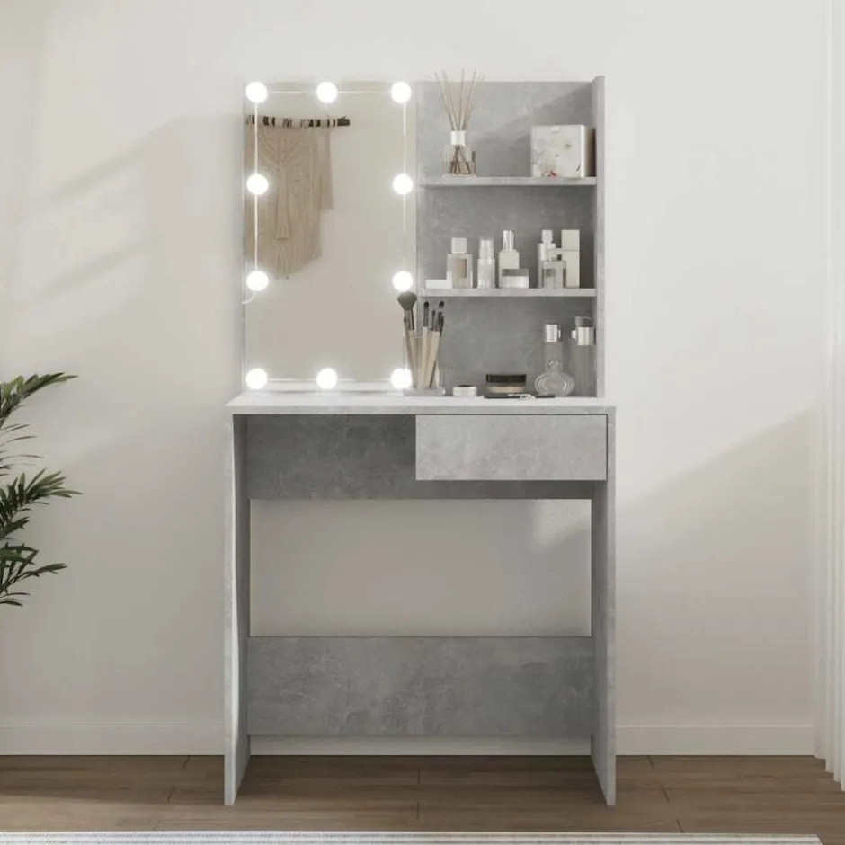 Discount vidaXL Sminkbord med LED 74,5x40x141 cm Betonggrå