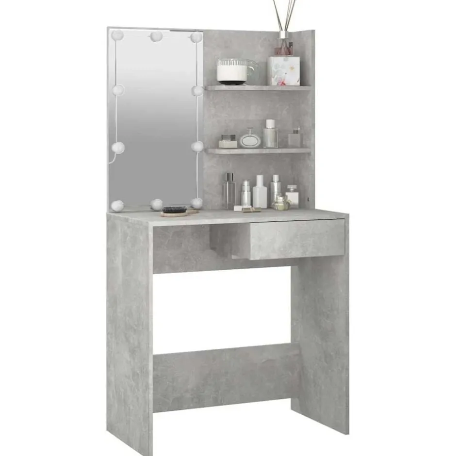 Discount vidaXL Sminkbord med LED 74,5x40x141 cm Betonggrå