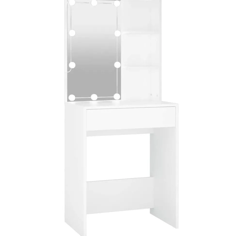 vidaXL Sminkbord med LED vit 60x40x140 cm