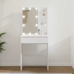 vidaXL Sminkbord med LED vit 60x40x140 cm