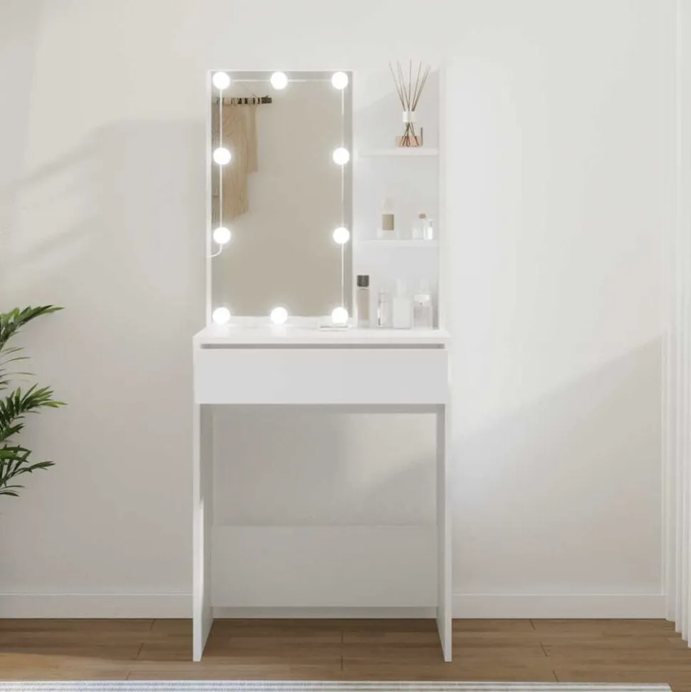 vidaXL Sminkbord med LED vit 60x40x140 cm