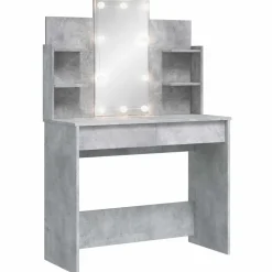 vidaXL Sminkbord med LED betonggrå 96x40x142 cm