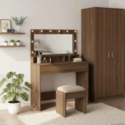 vidaXL Smyckebord med hylla Brun Ek 100 x 41 x 135 cm Konstruerat trä