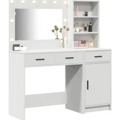 Clearance vidaXL Smyckebord med spegelbelysning 2 pcs Konstruerat trä Vit