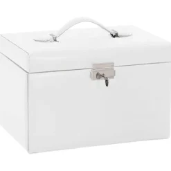 vidaXL Smyckeskrin 3-skikts med spegel låsbar vit 26x18x17,5 cm