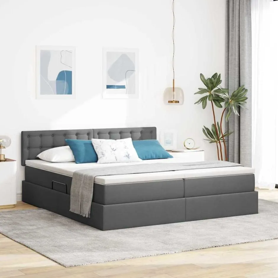 vidaXL Säng med LED -remsljus med huvudgavel 180 x 200 cm tyg Mörkgrå