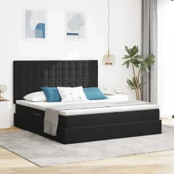 vidaXL Säng med LED-ljusslingor med lagring Svart 180 x 200 cm Sammet