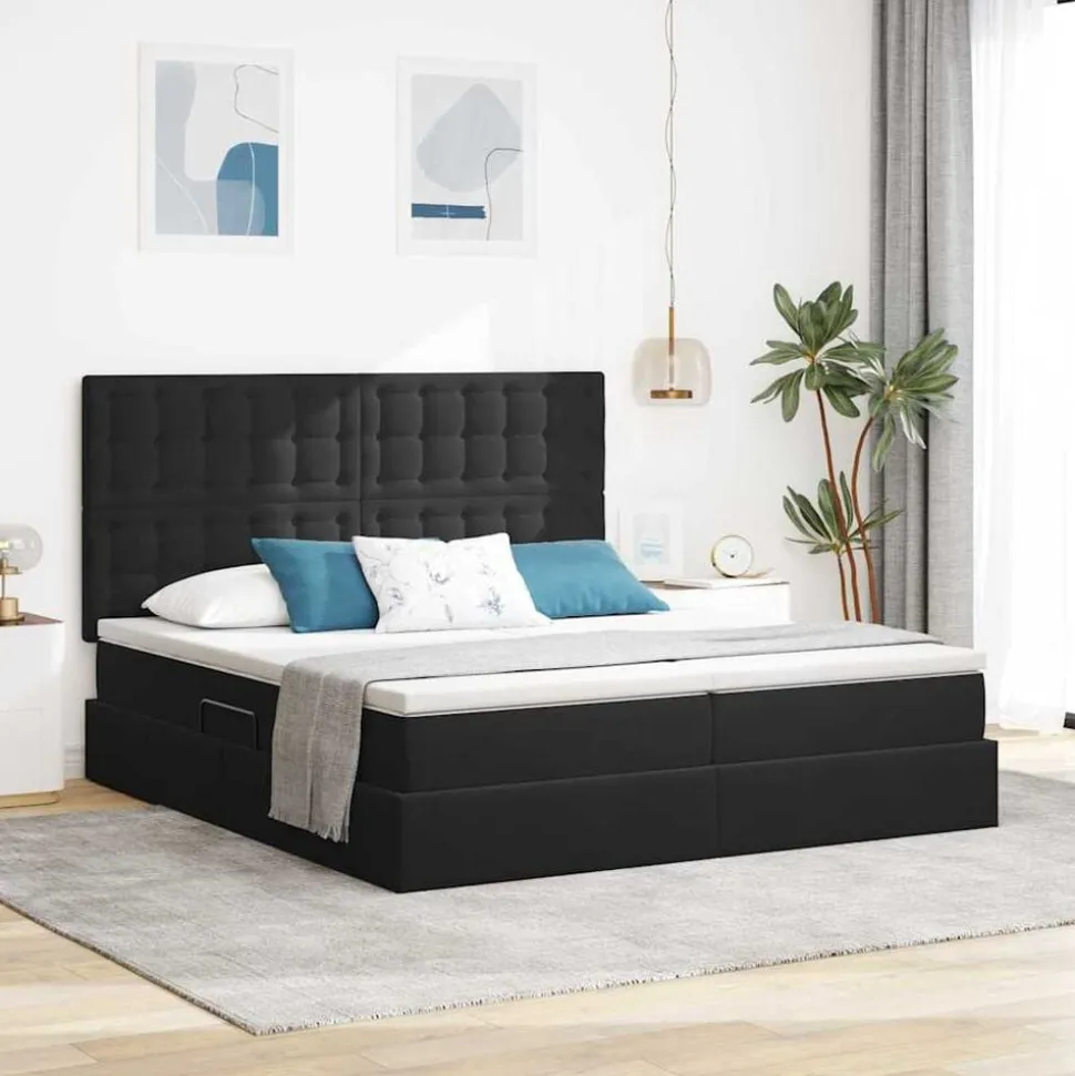 vidaXL Säng med LED-ljusslingor med lagring Svart 180 x 200 cm Sammet