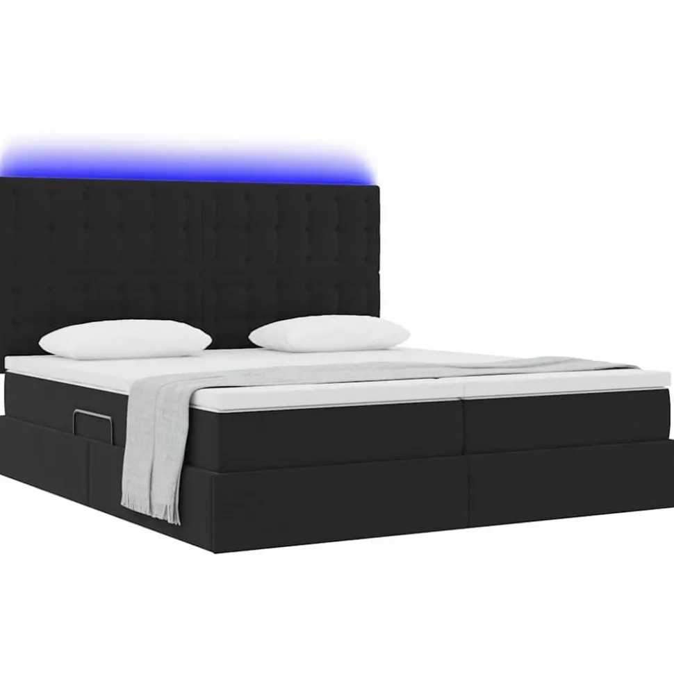 vidaXL Säng med LED-ljusslingor med lagring Svart 180 x 200 cm Sammet