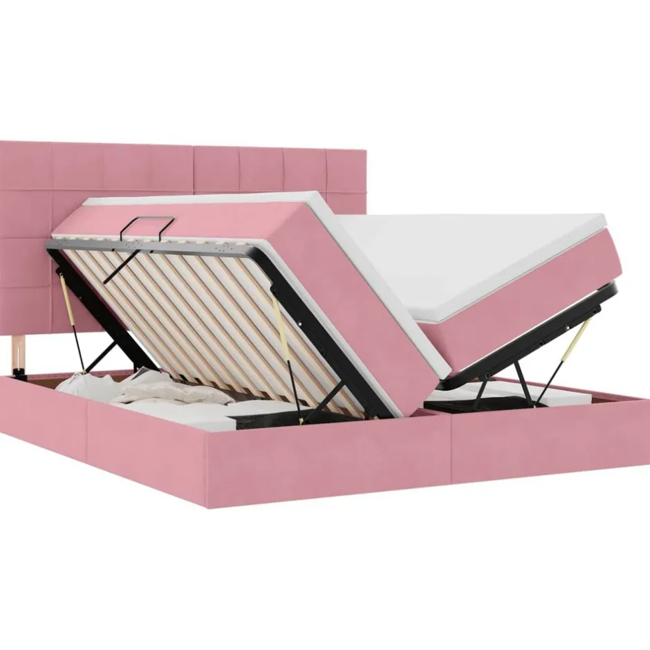 Hot vidaXL Säng med LED-ljusslingor med lagring 180 x 200 cm Sammet Rosa