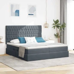 Sale vidaXL Säng med LED-ljusslingor 180 x 200 cm Sammet Mörkgrå