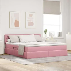 vidaXL Säng med LED-ljusslingor med lagring Rosa 180 x 200 cm Sammet