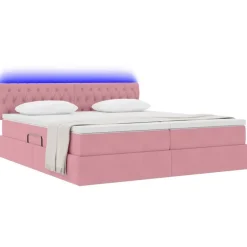 vidaXL Säng med LED-ljusslingor med lagring Rosa 180 x 200 cm Sammet